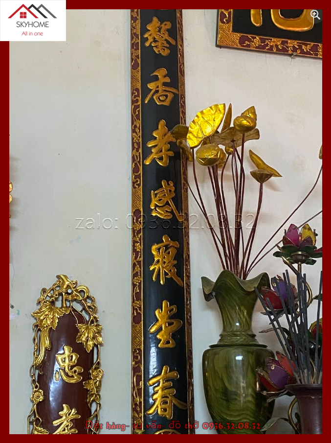 Câu đối và hoành phi thờ chữ Tích- Thụ- Kim- Hoa